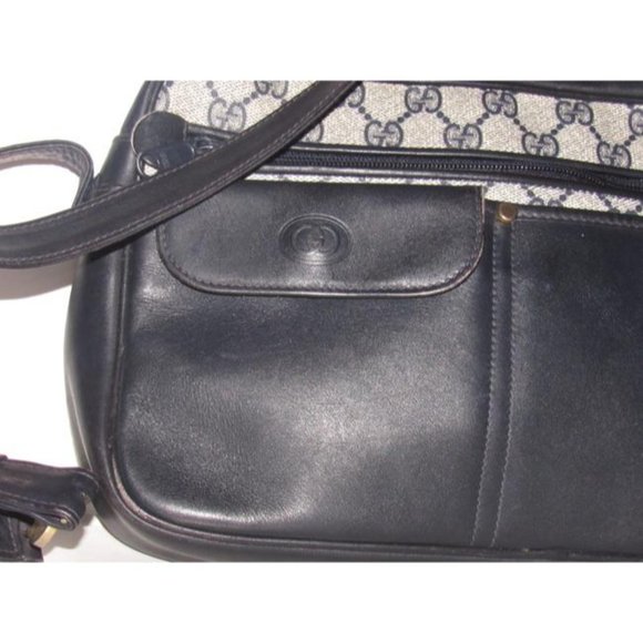 Gucci Vintage Blue Shoulder Bag With Large G Logo Print Coated Canvas - Picture 2 of 12